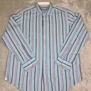 Robert Graham Button Up Shirt‎ Large/XL Blue Stripe Flip Cuff Size Mens